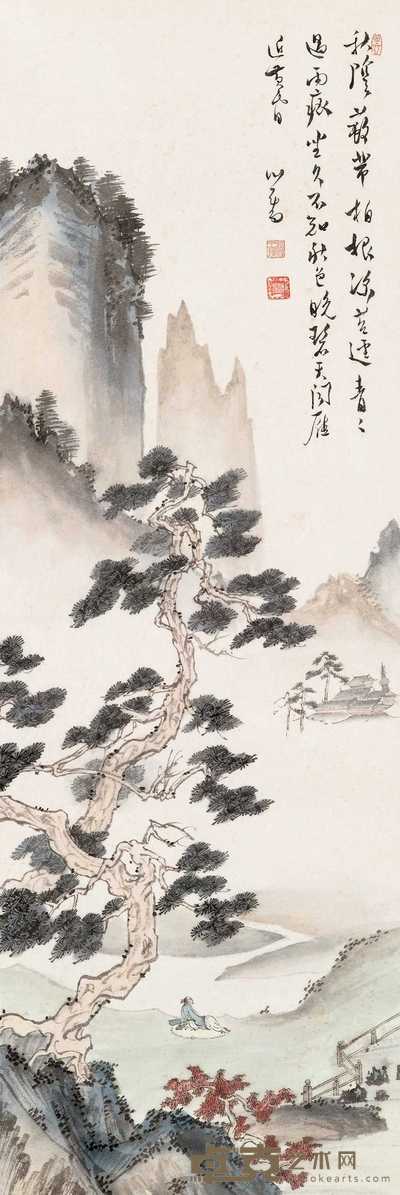 溥儒 松下高士 镜心 96.5×32.5cm